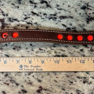 Brown Leather Dog Collar with Reflective Accents